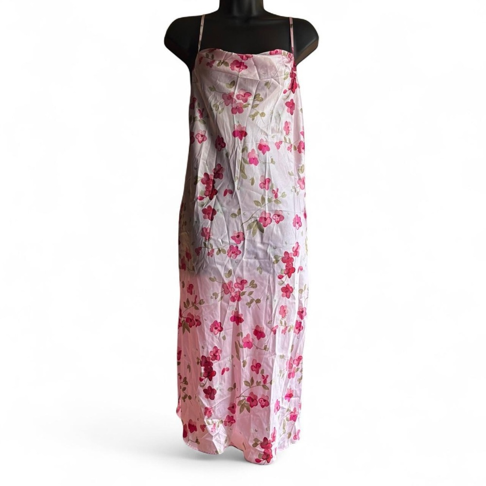 Y2K vintage silky satiny slip dress - floral pink